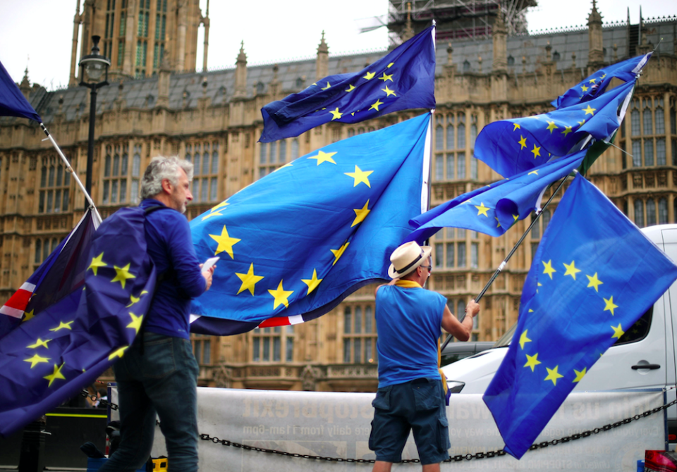 <em>Anti-Brexit protestors outside Parliament ahead of the vote (Rex)</em>