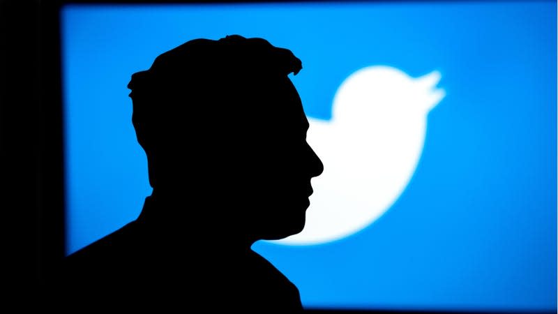 Stock image of Elon Musk profile against Twitter logo