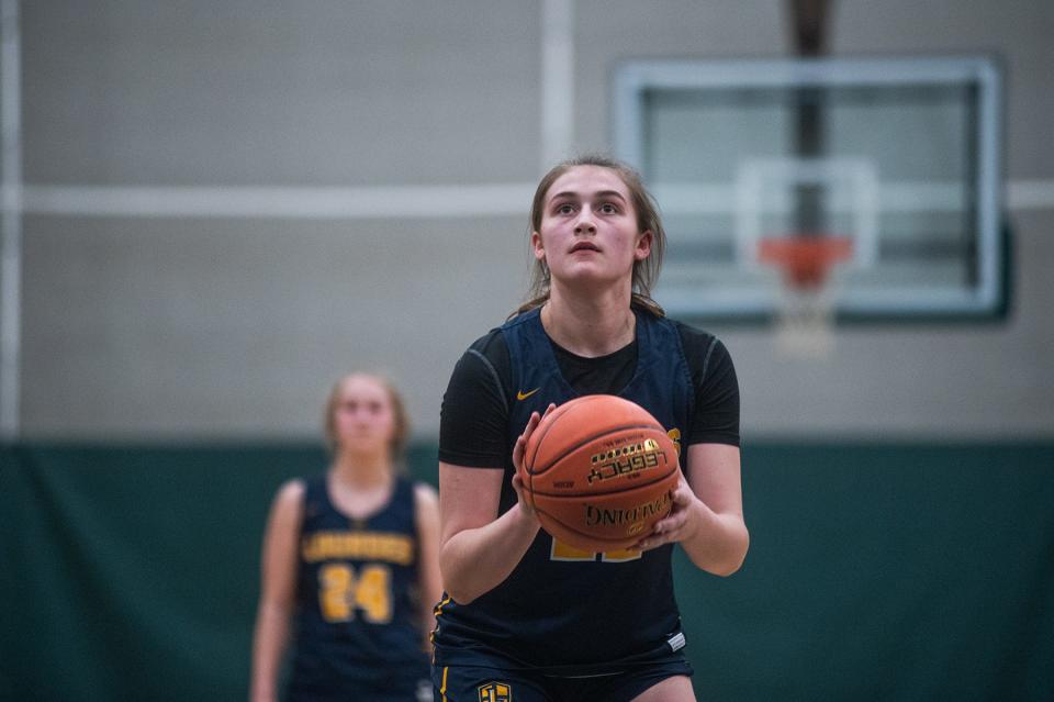 Lourdes' Simone Pelish readies to shoot a free throw during the Section 9 Class AA girls basketball final at SUNY Sullivan on March 2, 2023.