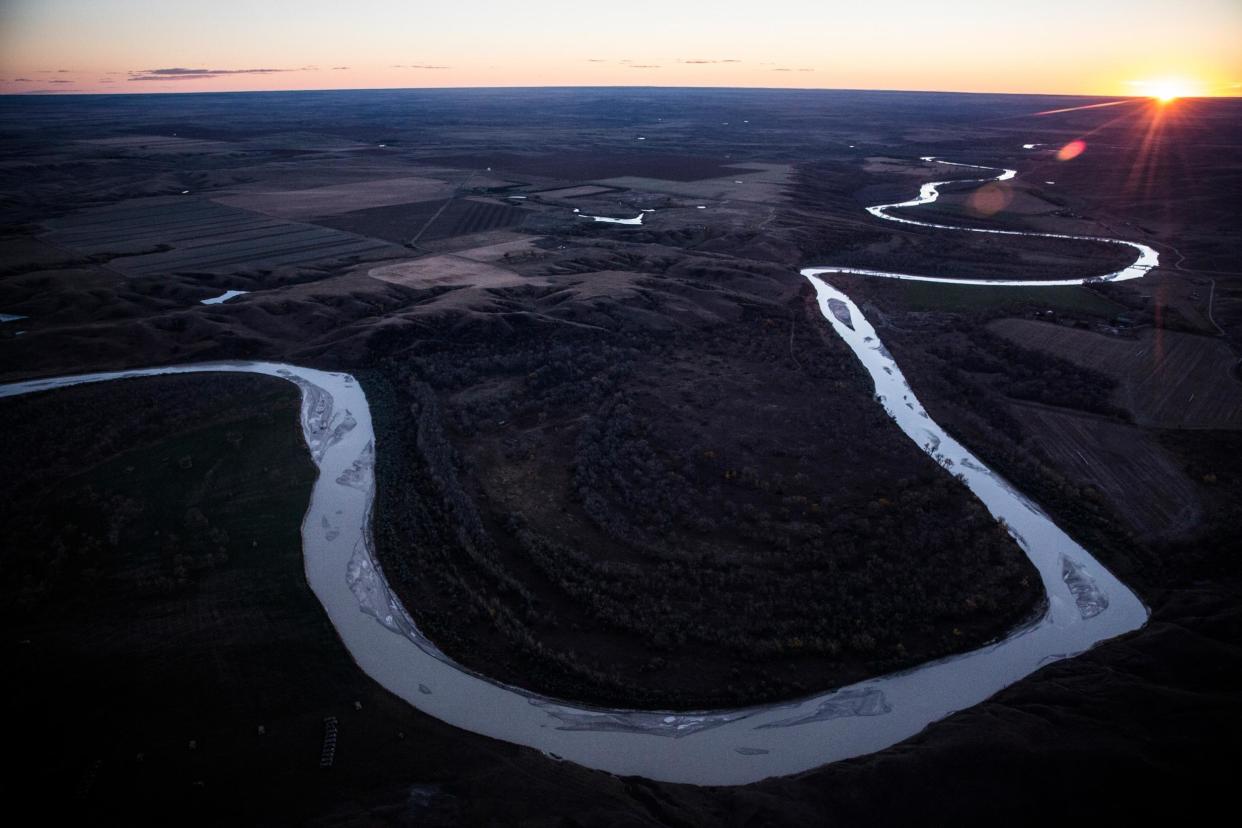 The White River weaves through the landscape near where the proposed Keystone XL pipeline would pass: Andrew Burton/Getty Images