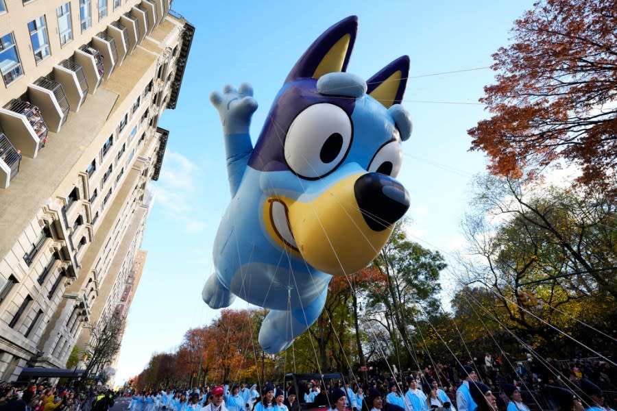 The Bluey balloon floats in the Macy’s Thanksgiving Day Parade on Thursday, Nov. 23, 2023, in New York. (Photo by Charles Sykes/Invision/AP)