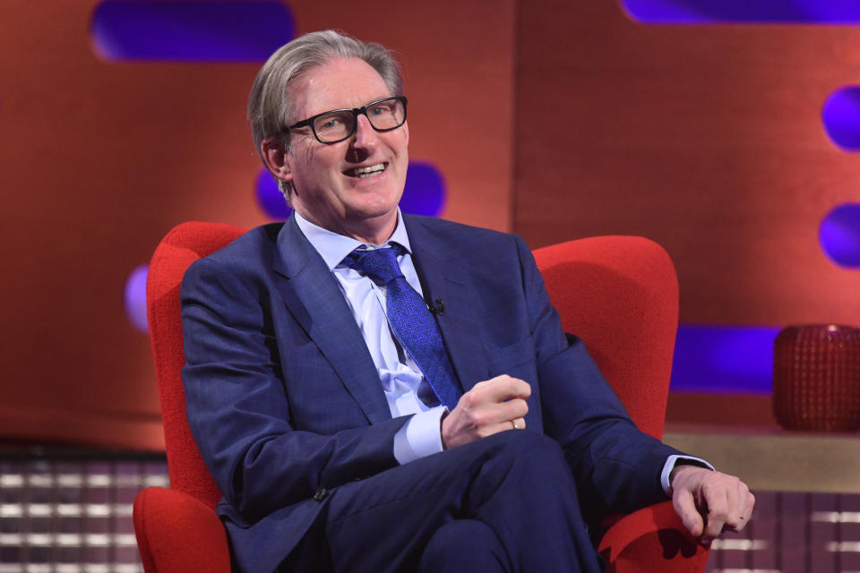 EDITORIAL USE ONLY Adrian Dunbar during filming for the Graham Norton Show at BBC Studioworks 6 Television Centre, Wood Lane, London, to be aired on BBC One on Friday evening.