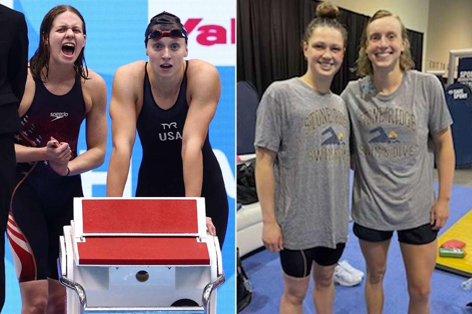 <p>Clive Rose/Getty; Courtesy of Bruce Gemmell</p> (L-R) Erin Gemmell and Katie Ledecky; Phoebe Bacon and Katie Ledecky