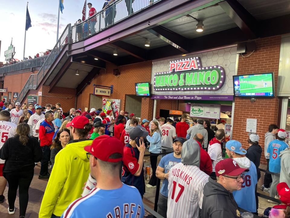 The line for Manco & Manco pizza may look long. But most customers on May 5, 2023, at Citizens BAnk Park told us they had their pies within 10 minutes.