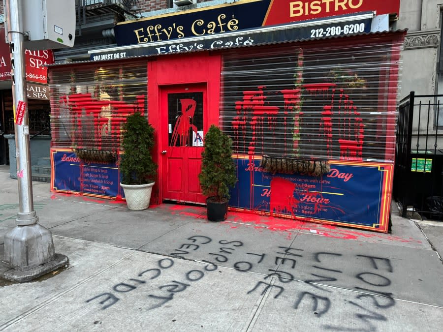 A Manhattan bistro with Israeli roots was vandalized over the weekend with graffiti. (Credit: Effys Cafe)