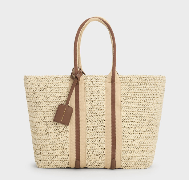 Charles & Keith Striped Handles Raffia Tote Bag - Chocolate. (PHOTO: Charles & Keith)