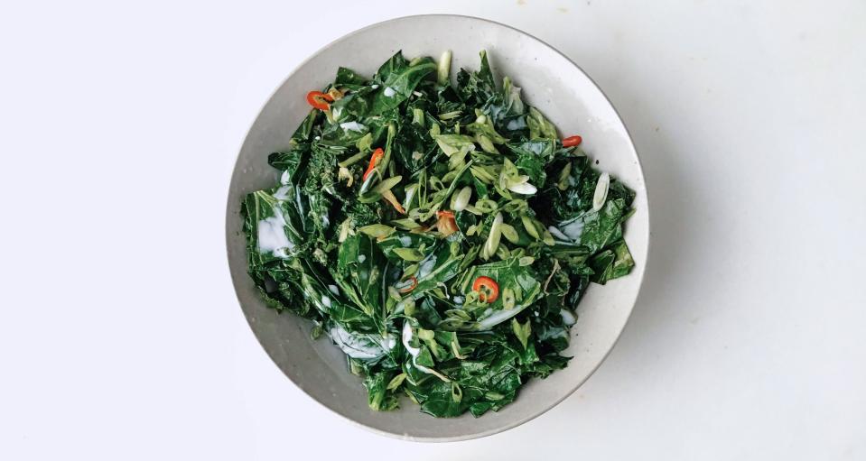 Aromatic Wilted Greens with Coconut Milk