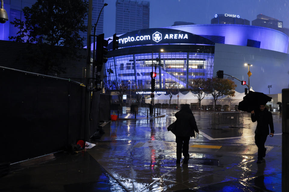 The outside of Crypto.com Arena, where the Grammys were held, as seen on Feb. 4.