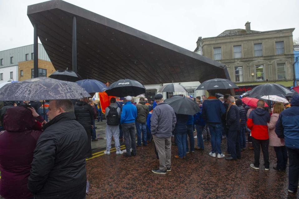 People attend the rally in Ballymena, County Antrim (Mark Marlow/PA) (PA Wire)