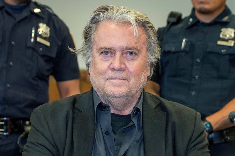 FILE PHOTO: Former U.S. President Donald Trump's White House chief strategist Steve Bannon arrives to surrender at the New York Criminal Courthouse