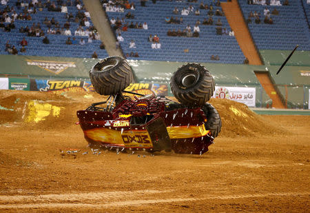 FILE PHOTO: A monster truck performs during Monster Jam show which was organized by General Entertainment Authority, in Riyadh, Saudi Arabia, March 17, 2017. REUTERS/Faisal Al Nasser/File Photo