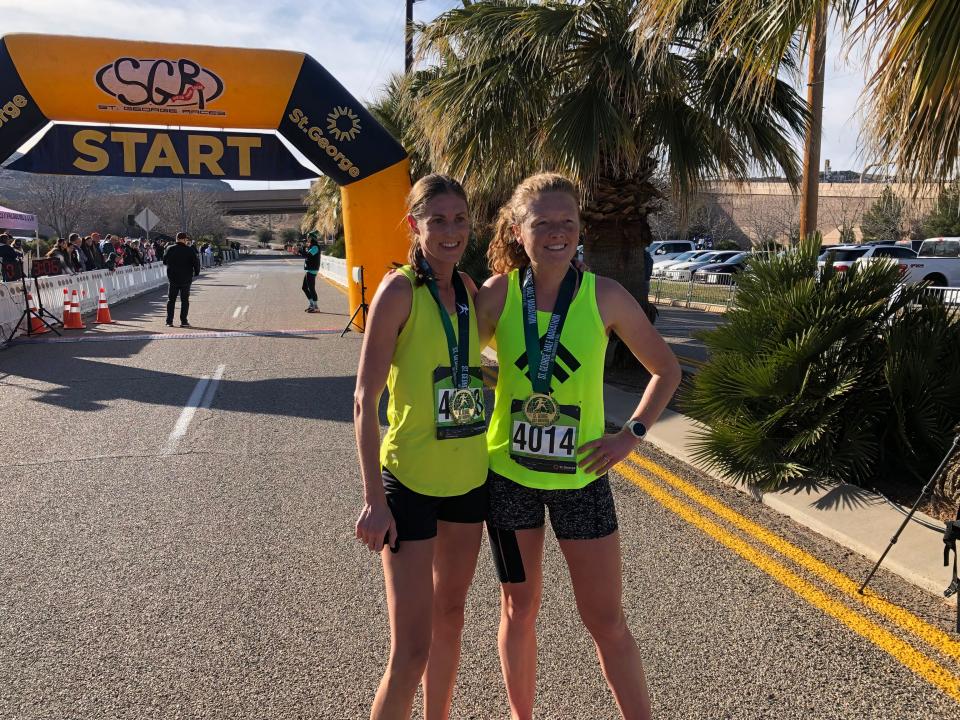 Carolyn Williams (left) and Jackie Hendrickson (right) were the top two female finishers at the 2022 St. George Half-Marathon.