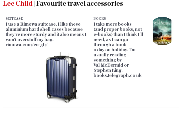 Lee Child | Favourite travel accessories