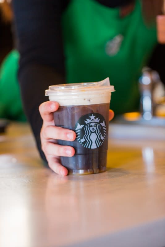 Starbucks’ new strawless lid (AFP)