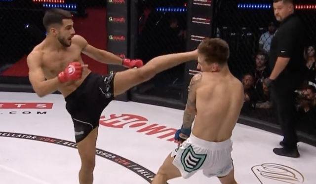 Bellator Adjoudj drills Jordan Barton with powerful head kick