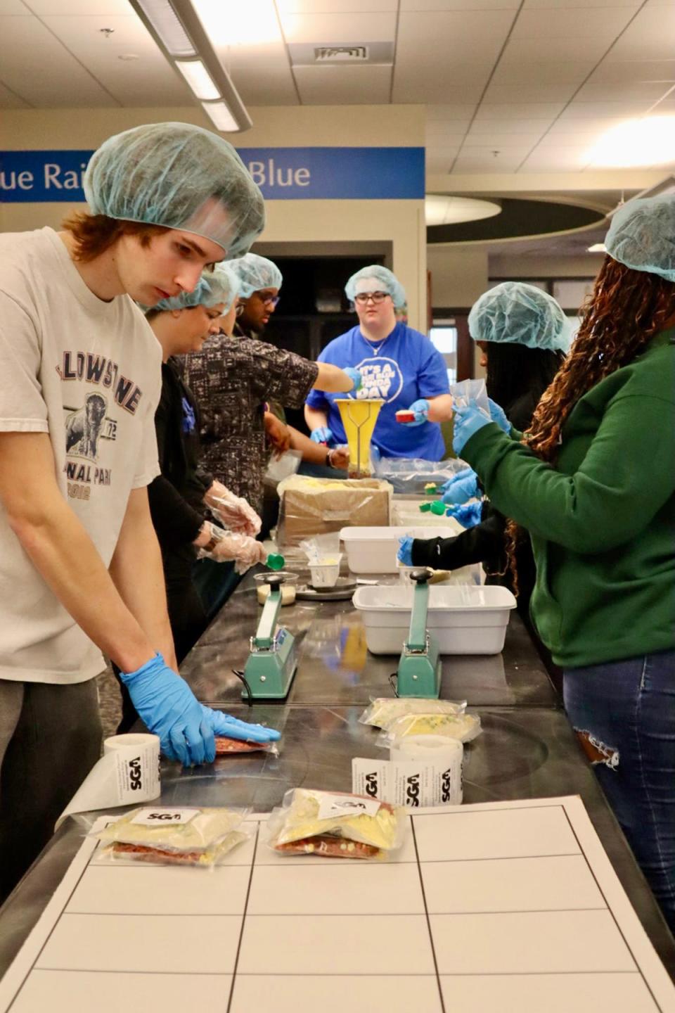 More than 80 MTSU students from throughout the campus assisted in packing 15,000 meals filled with a variety of nonperishable items as part of the university’s annual Big Event community service project. Organizers said most of the meals will be donated to the MTSU Food Pantry and the remainder will be donated to Nourish Food Bank.