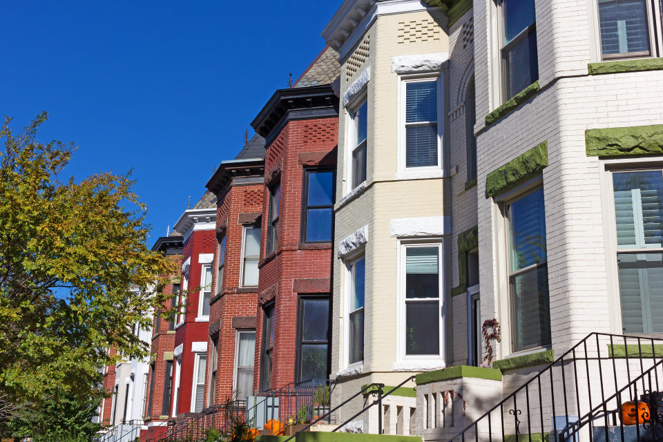 Historic row houses in Colombia Heights neighborhood of Washington DC, USA