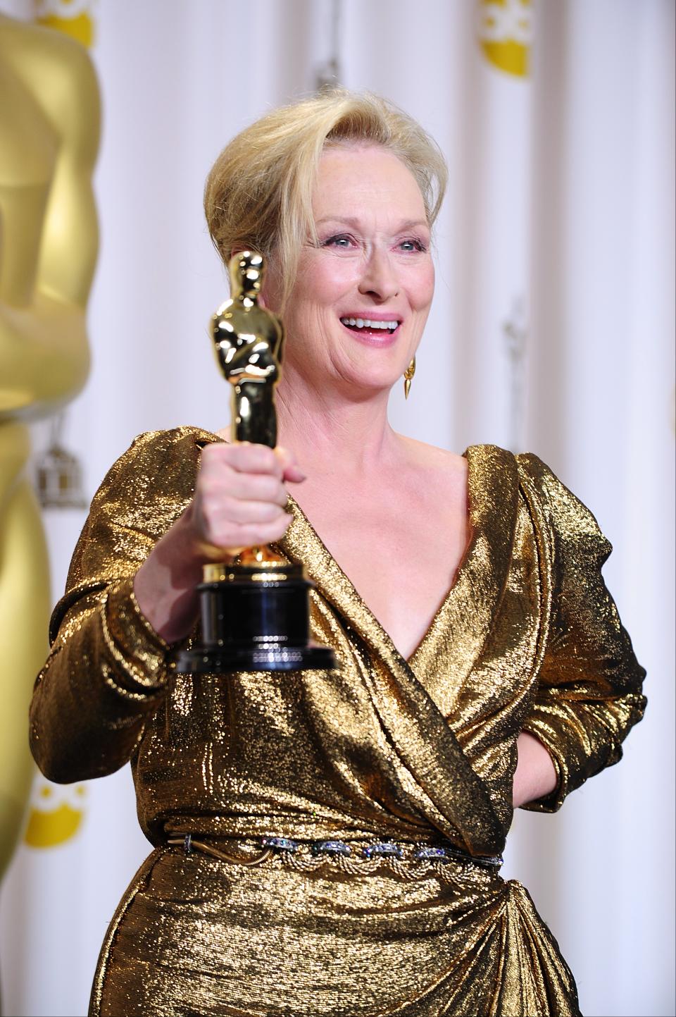 Meryl Streep with the Best Actress award, received for The Iron Lady, at the 84th Academy Awards at the Kodak Theatre, Los Angeles. (Photo by Ian West/PA Images via Getty Images)