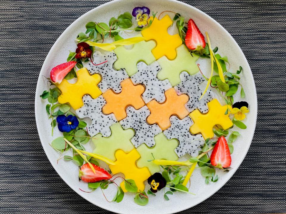 The Hilton Aventura Miami offers guests a creatively crafted Fruit Puzzle, conceived by renowned executive chef Philip Thompson.