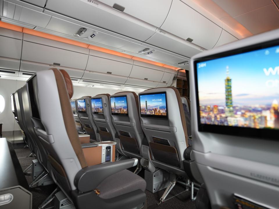 Starlux A350 premium economy with screens and seatbacks.