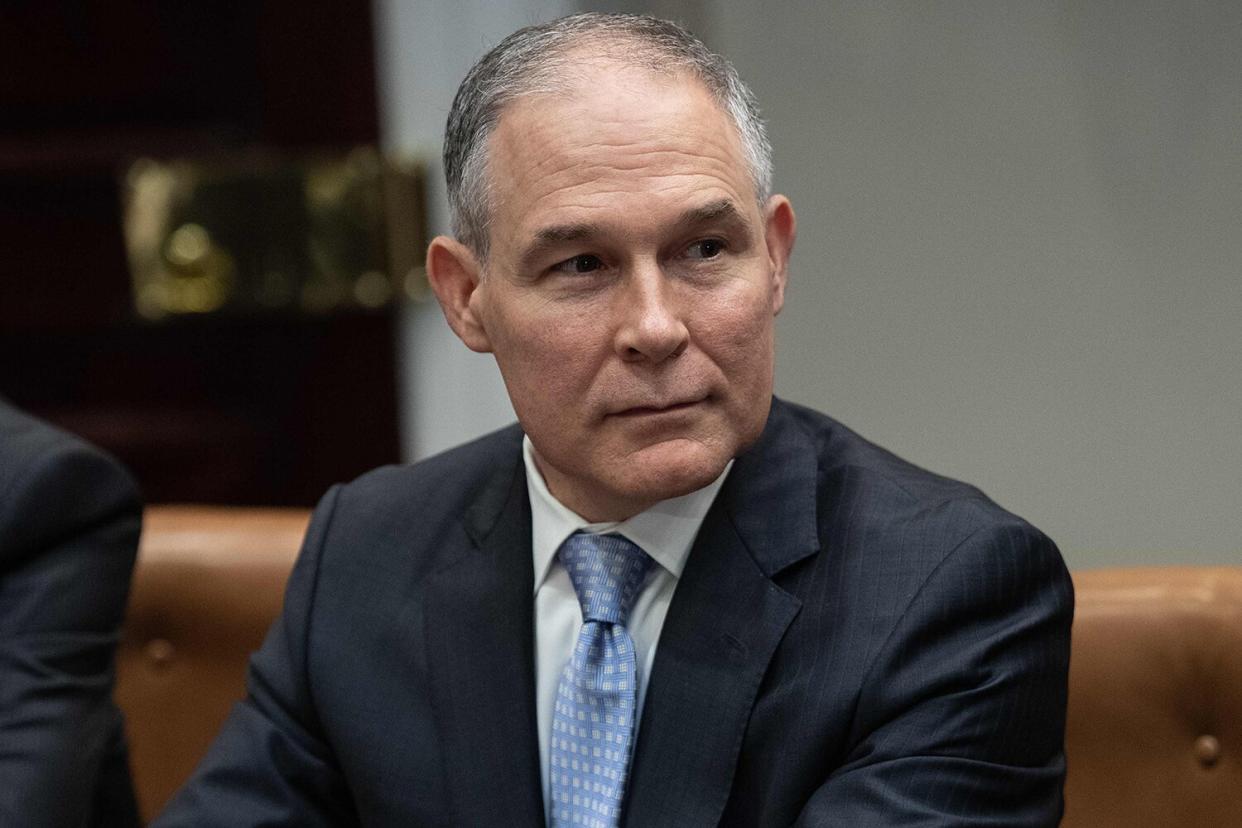 Environmental Protection Agency (EPA) Administrator Scott Pruitt attends a meeting between US President Donald Trump and carmakers in the Roosevelt Room at the White House in Washington, DC, on May 11, 2018.