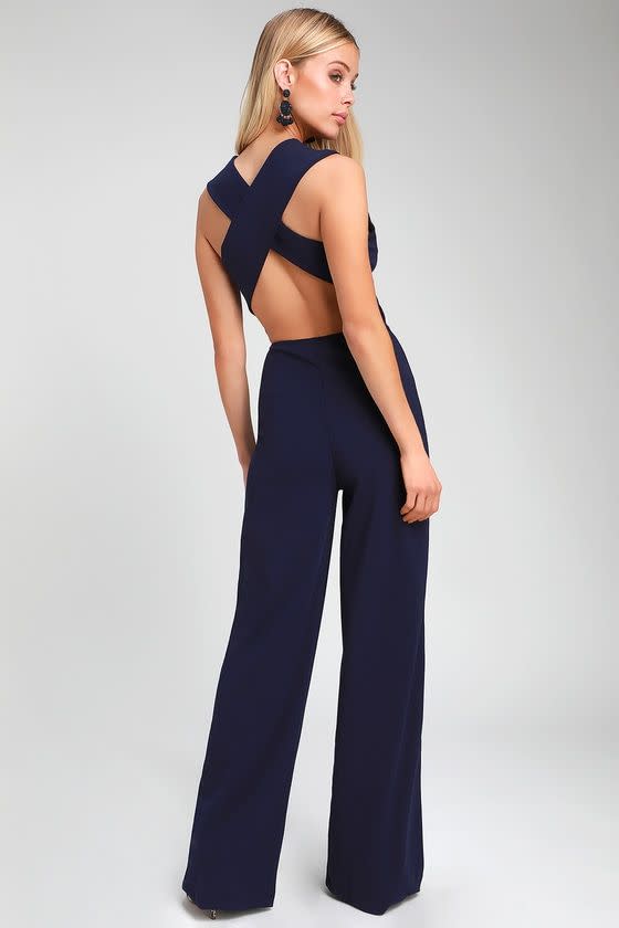 10) Thinking Out Loud Navy Blue Backless Jumpsuit