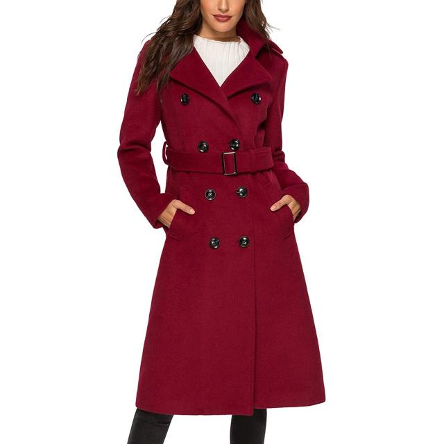  Escalier Women's Wool Trench Coat Winter Double-Breasted Jacket  with Belts : Clothing, Shoes & Jewelry