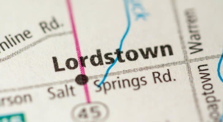 Image of a map showing Lordstown's location.