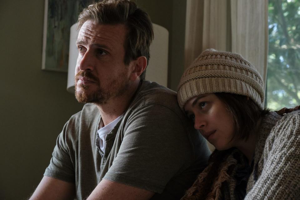 Dane (Jason Segel) drops everything to help care for Nicole (Dakota Johnson) when her cancer becomes terminal in "Our Friend."