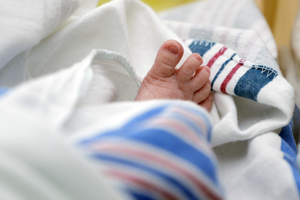 FILE - The toes of a baby are seen DHR Health, July 29, 2020, in McAllen, Texas. (AP Photo/Eric Gay, File)