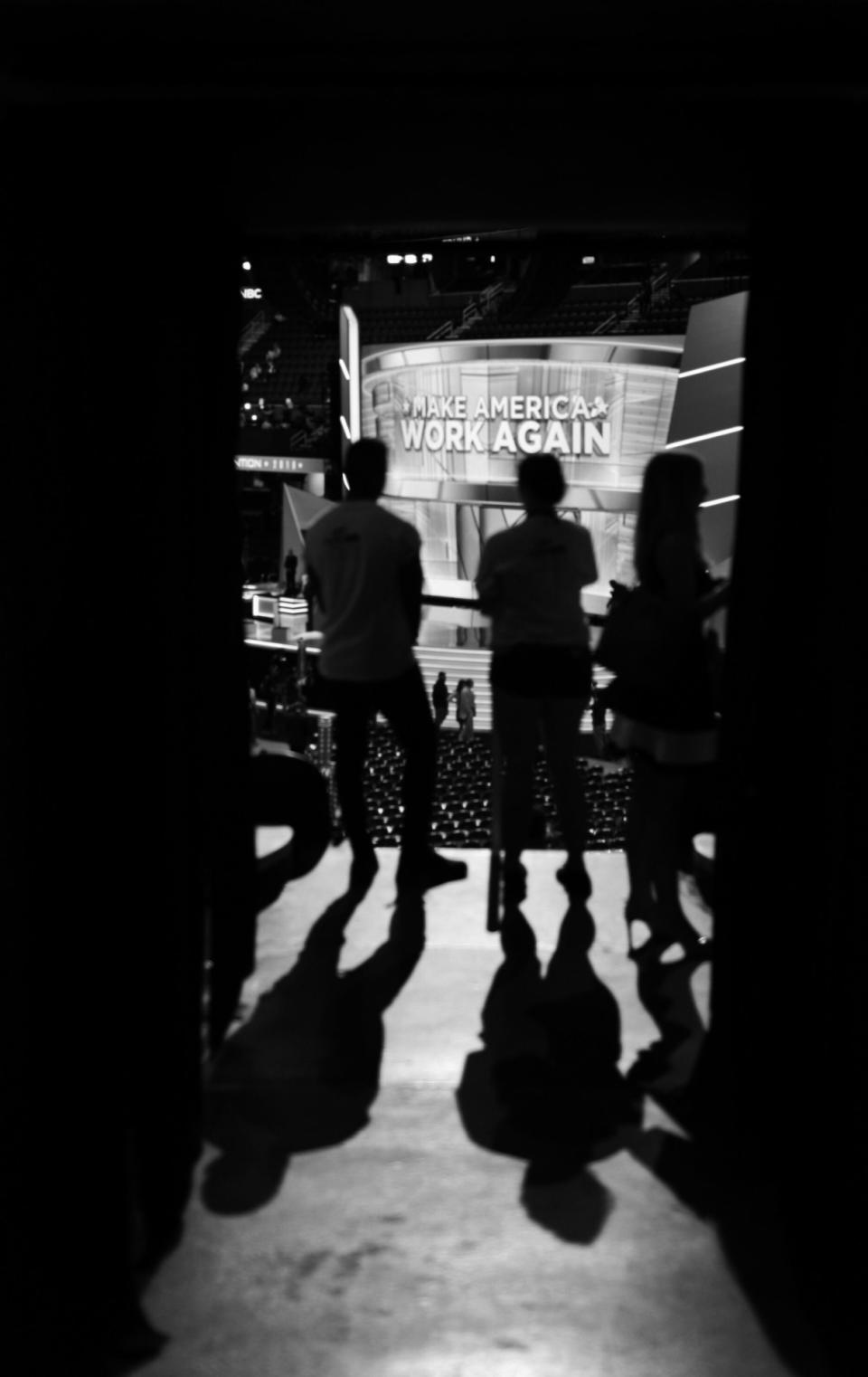 <p>People look out on the convention before the start of Tuesday’s events at the RNC Convention in Cleveland, OH on July 19, 2016. (Photo: Khue Bui for Yahoo News)</p>