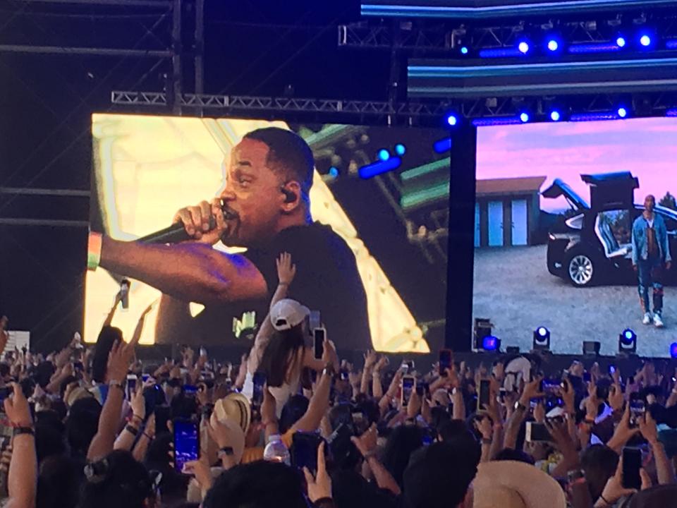 Will Smith comes out during Jaden Smith's performance at Coachella during Weekend 2.