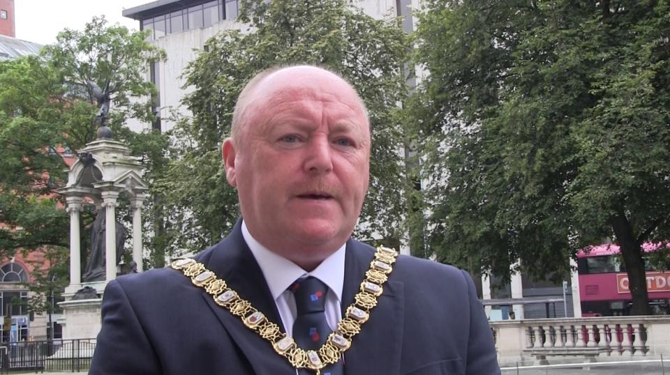 Lord Mayor Frank McCoubrey after the service at City Hall on Saturday (David Young/PA)