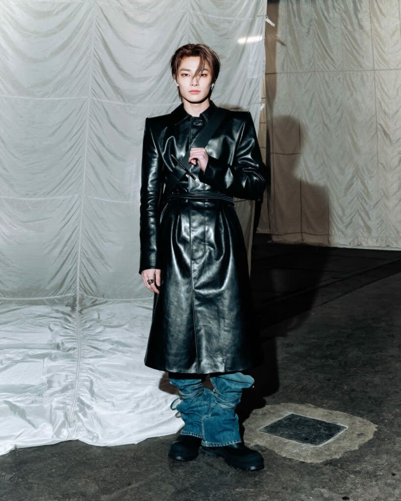 Maknae on top- I.N in Alexander McQueen (Picture: provided by Alexander McQueen: Photography: Jack Chipper)