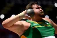 <p>Kyle Blignaut of Team South Africa competes in the Men's Shot Put Final on day thirteen of the Tokyo 2020 Olympic Games at Olympic Stadium on August 05, 2021 in Tokyo, Japan. (Photo by Matthias Hangst/Getty Images)</p> 