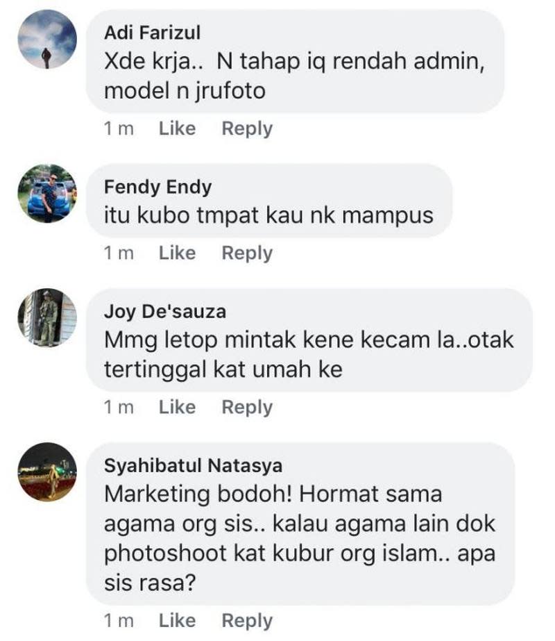 Some of the comments from social media users who were upset over the images. ― Screengrab via Facebook/Nur Amirah Mohd Amiruddin