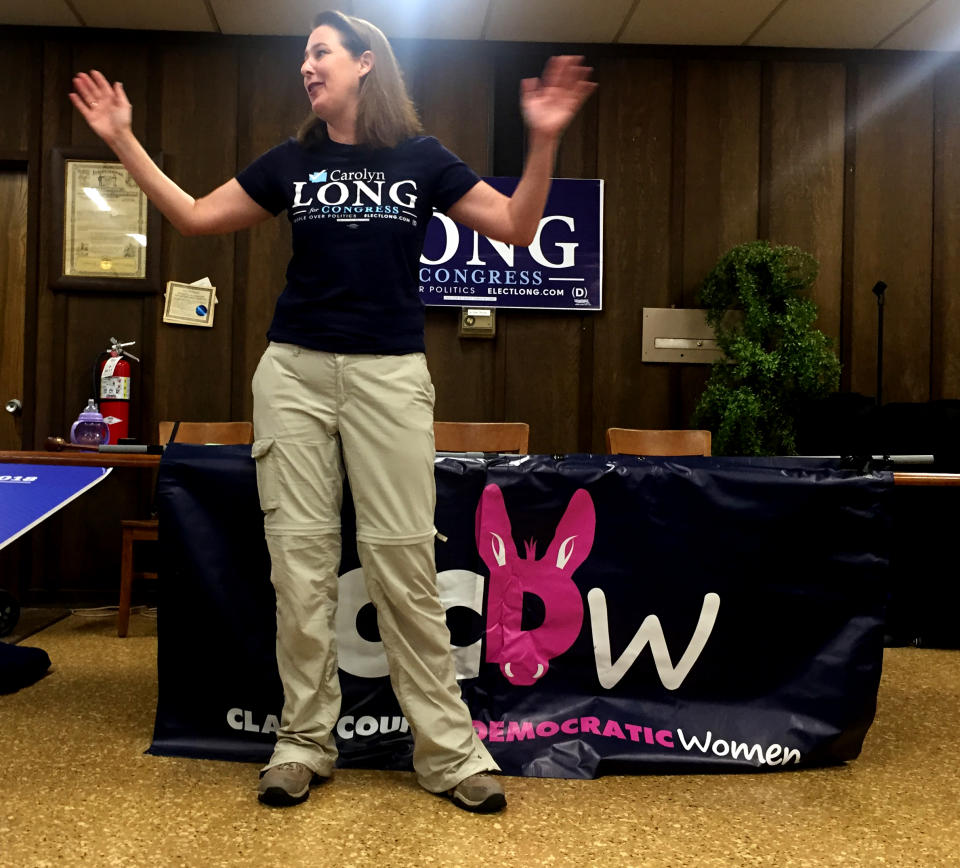 Democratic congressional candidate Carolyn Long speaks to supporters at the Labor Center in Vancouver, Wash., on Saturday. (Photo: David Knowles/Yahoo News)