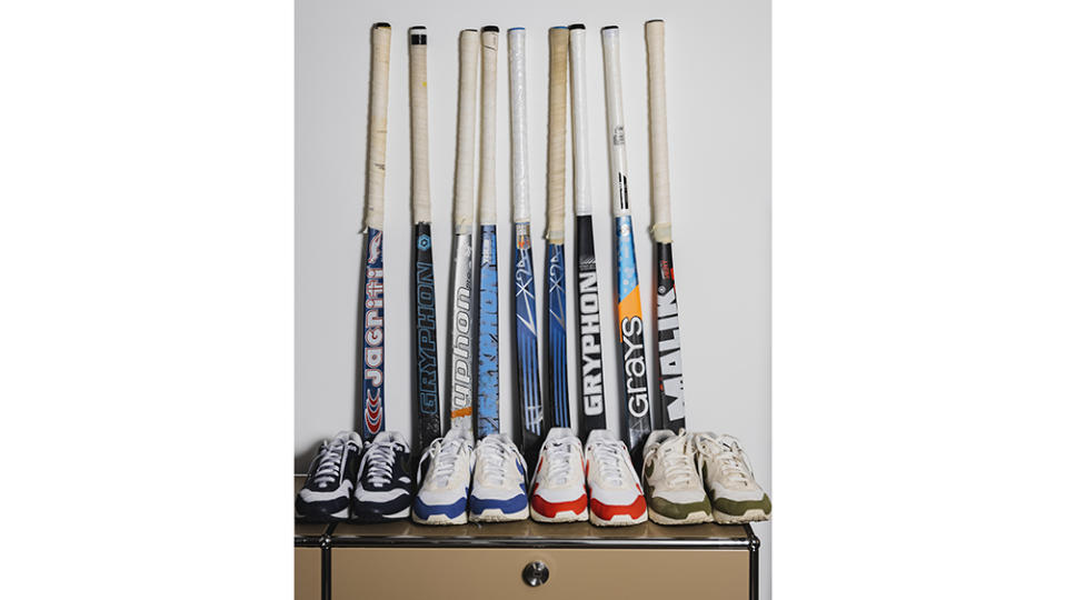Some of Guichard’s hockey sticks and sneakers - Credit: Laura Stevens