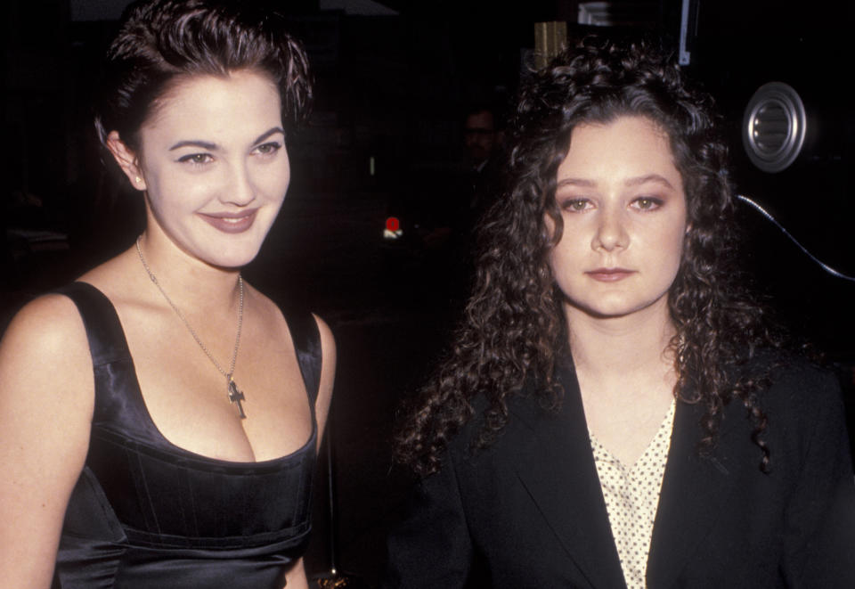 Barrymore and Gilbert at the L.A. premiere of Poison Ivy in 1992. (Photo by Ron Galella, Ltd./Ron Galella Collection via Getty Images)