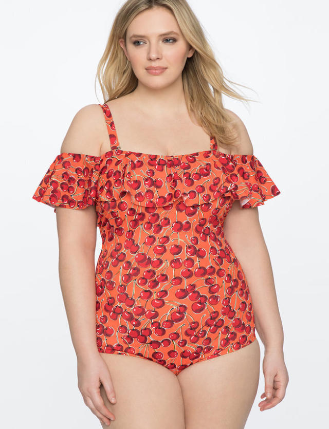 Cherry-print balconette one-piece swimsuit in Multicolor for