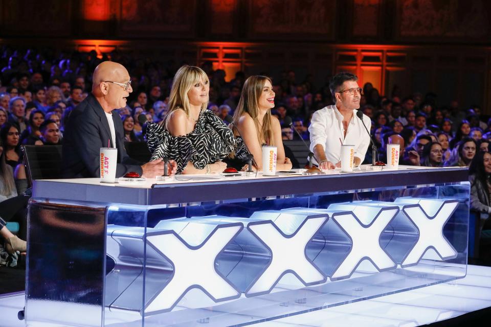 Here's a pre-pandemic look at the "America's Got Talent" judging panel - Howie Mandel, left, Heidi Klum, Sofia Vergara and Simon Cowell - and thousands of fans during the Season 15's first auditions episode, which aired in May.