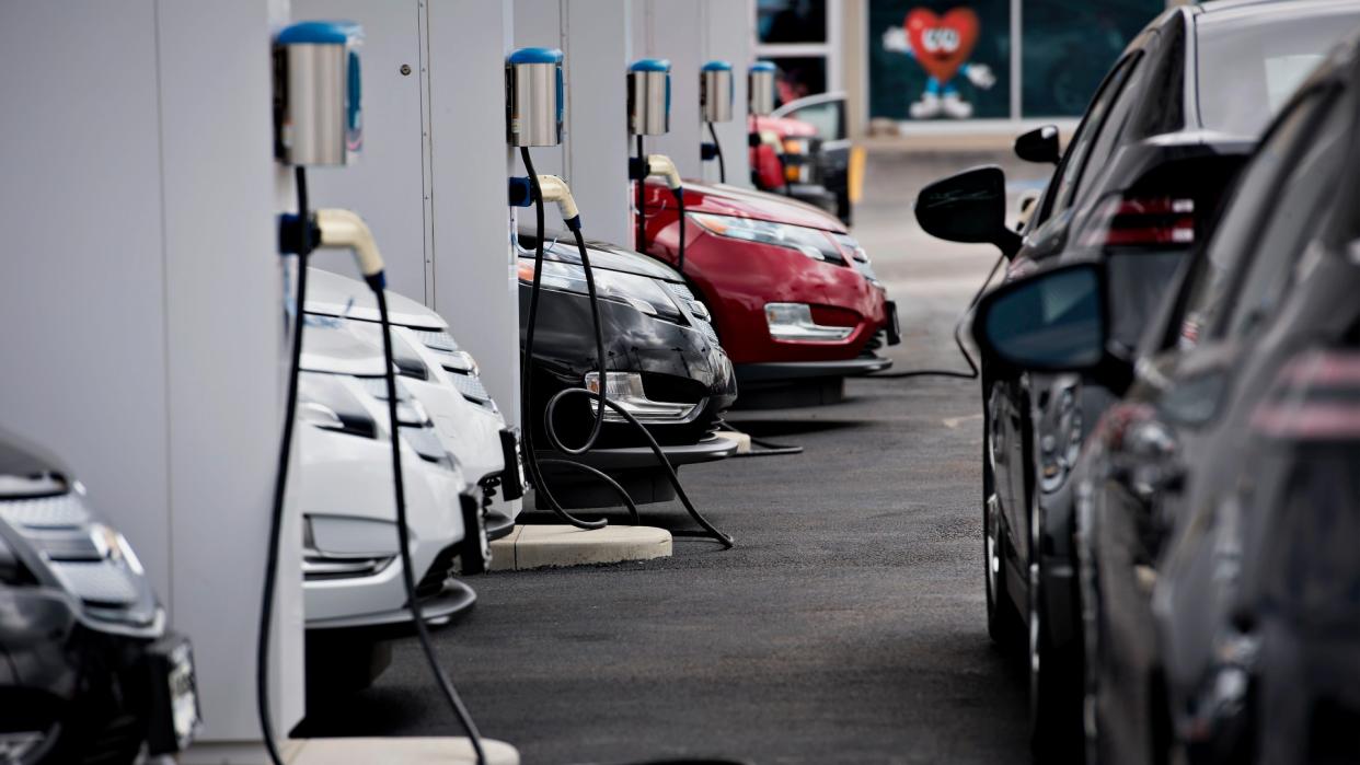  Chevy Volts charging at a dealership in Illinois. 