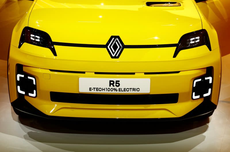 Renault unveils the new EV R5 at a pre Geneva show event in Aubervilliers