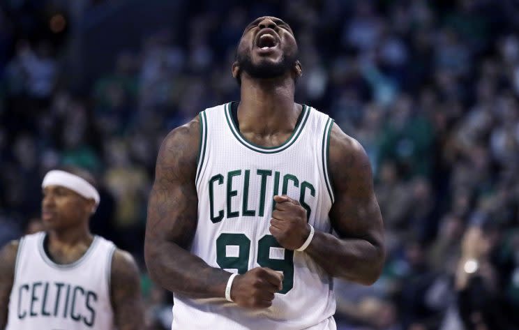 Jae Crowder makes his feelings known. (AP Photo/ Charles Krupa)