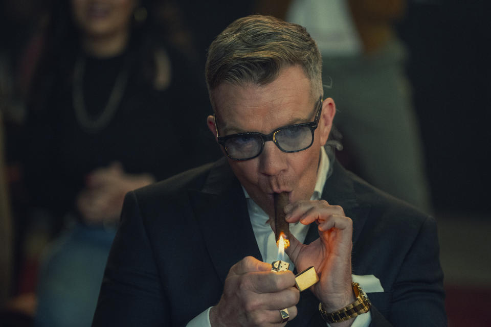 This image released by Netflix shows Max Beesley from the Netflix series "The Gentlemen." (Matthew Towers/Netflix via AP)