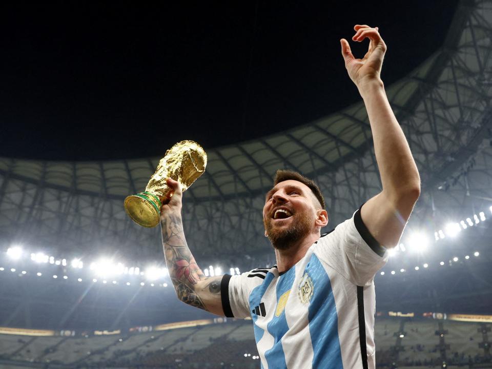 Lionel Messi celebrates Argentina's World Cup victory.