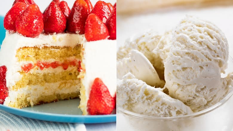 Strawberry cake vanilla ice cream