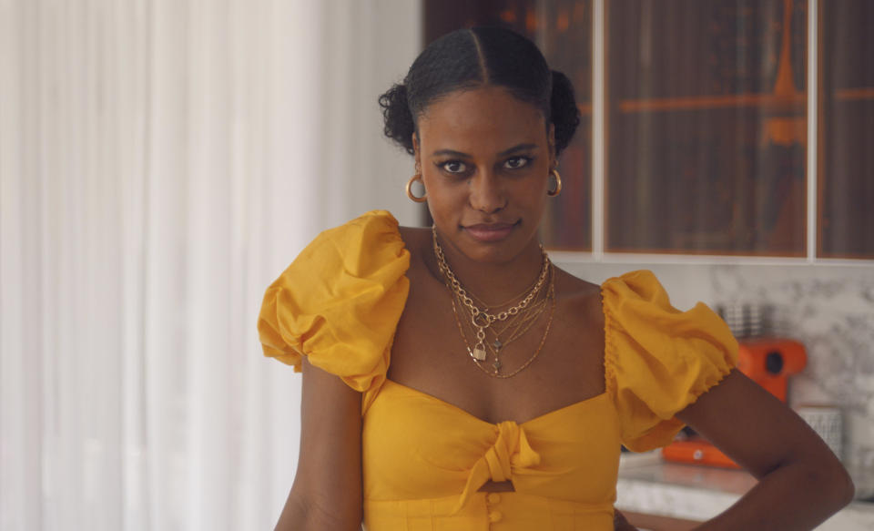 This image released by Gravitas shows Taylour Paige in a scene from "Mack & Rita." (Gravitas via AP)