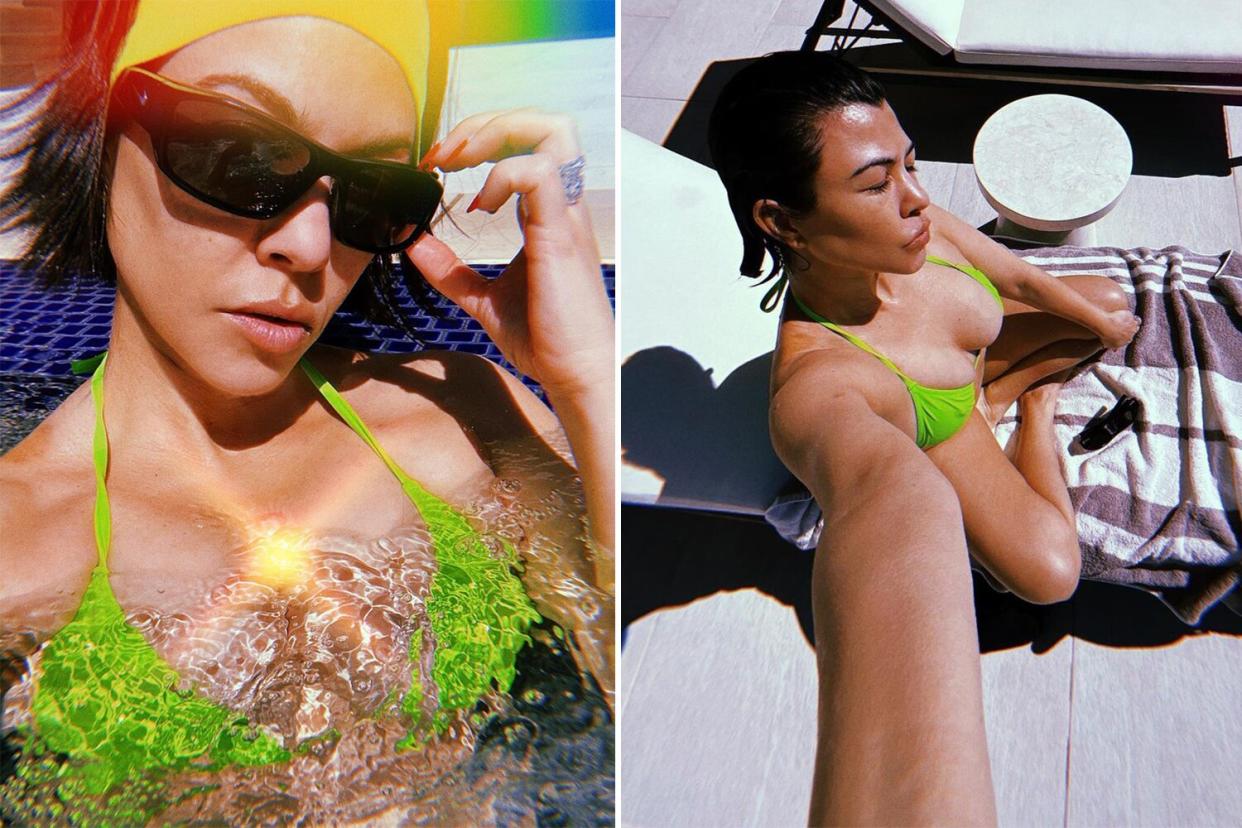 Kourtney Kardashian Posts Stylized Pics in Neon Green Bikini