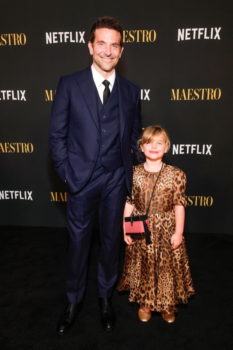 Bradley Cooper pictured with daughter Lea at a screening of Maestro on December 12 (Getty Images for Netflix)